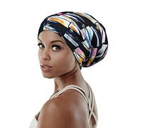 Bonnet de sommeil réglable doublé de satin pour dreadlocks cheveux bouclés grande tête pour rester en place pendant la nuit, Beige Violet, Taille unique