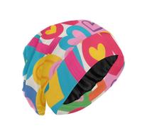 Bonnet de sommeil réglable en satin pour tresses, alopécie et perte de cheveux - Bonnet kitsch pour cheveux - Coloré - Motif cœur et amour