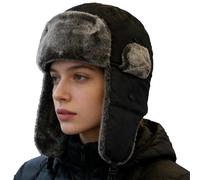Bonnet de trappeur d'hiver - Fibre de polyester - Trooper Trapper Plug and Play - Bonnet de chasseur coupe-vent - Bonnet russe pour hommes, femmes, adultes, adolescents, cyclisme, marche, trajet, Noir