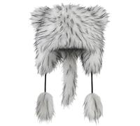 Bonnet de Trappeur en Fausse Fourrure avec Queue de Raton Laveur et Pompons Chapeau d’Aviateur Moelleux avec Oreillettes Chapka Russe Coupe-vent avec Rabats d’Oreilles Chapeau d’Hiver pour Ski, Blanc