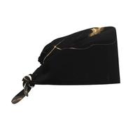 Bonnet de travail noir et or effet marbre avec bandeau anti-transpiration, bonnet de bloc opératoire ajustable à nouer, pour femmes et hommes