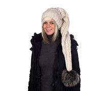 Bonnet d'hiver avec gros pompon en fourrure synthétique - Extra long avec doublure en polaire douce