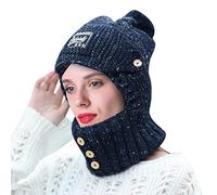 Bonnet d'hiver avec oreilles en tricot avec protège-oreilles doublé en polaire pour femme - Bonnet d'hiver - Écharpe - Masques - Ensemble 3 et 1 pour femme - Bonnet tricoté - Écharpe thermique, a,