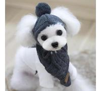 Bonnet d'hiver Chaud à Rayures for Chien + écharpe, déguisement de Chiot/Ours en Peluche, vêtements de Noël, Costume de Père Noël for Chien(Darkgrey,S)
