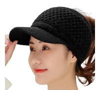 Bonnet d'hiver chaud en laine tricotée avec visière extensible pour garder au chaud, couleur unie, automne et hiver, casquette de sport pour l'extérieur avec visière de pruche, Noir , Taille unique