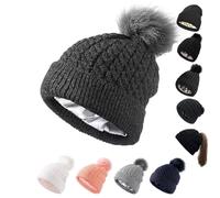 Bonnet d'hiver doublé de satin pour femme avec doublure en soie épaisse et motif tête de mort, Classic2-noir, Taille unique