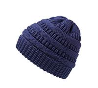 Bonnet d'hiver doublé de satin pour femme avec doublure en soie épaisse et motif tête de mort, Classique - Bleu foncé, Taille unique