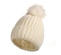 Bonnet d'hiver doublé de Satin pour Femme avec Doublure en Soie épaisse et Motif tête de Mort, Pompon Amovible blanc1, Taille Unique