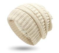 Bonnet d'hiver doublé de satin pour femme avec doublure en soie épaisse et motif tête de mort, Large - Beige, Taille unique