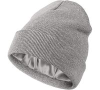 Bonnet d'hiver doublée de satin, en tricot torsadé avec doublure en soie épaisse et chaude, Taille unique