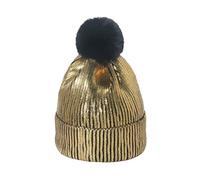 Bonnet d'hiver en laine estampillé doré coloré en métal Hip Hop Street Bonnet en laine tricotée pour hommes femmes Chapeau en fourrure Noir, or, taille unique