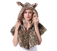 Bonnet d'hiver en peluche avec oreilles d'animal pour tous les âges, cape en peluche épaisse douce et chaude pour l'extérieur, Petit Imprimé Léopard, Taille unique