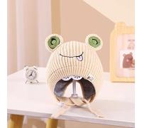 Bonnet d'hiver en tricot pour enfants filles et garçons de 1 à 2 ans - Motif grenouille de dessin animé - Bonnet en tricot pour bébé - Bonnet chaud pour l'hiver - Bonnet en polaire avec cordons de