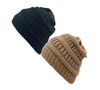 Bonnet d'hiver exclusif doux en tricot torsadé pour femme - Emporte-pièce en forme d'avion (noir x 1 + kaki x 1, M)