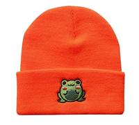 Bonnet d'hiver, joli bonnet tricoté pour adultes, bonnet de ski chaud avec grenouille (orange)