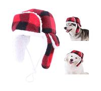 Bonnet d'hiver pour chien de petite taille - Bonnet à carreaux réglable avec cache-oreilles - Pour chiots et chatons de toutes tailles par temps froid - Pour les voyages, la maison (rouge)