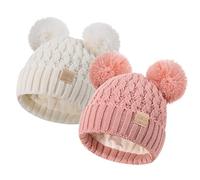 Bonnet d'hiver pour Tout-Petits, Bonnet d'hiver Chaud en Tricot doublé de Polaire pour Filles et garçons avec Pompon, pour Les 0 à 36 Mois, Lot de 2
