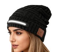 Bonnet d'hiver sans fil avec lumière - Bonnet d'hiver en tricot rechargeable par USB, coupe-vent, casque intégré, tissu extensible doux | Chapeau de sport de plein air pour la pêche, le cyclisme, la