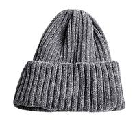 Bonnet d'hiver tricoté côtelé pour femme - Tendance - Chaud et épais - Velours chenille - Couleur unie - Bonnet pour homme, gris, taille unique