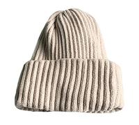 Bonnet d'hiver tricoté côtelé pour femme - Tendance - Chaud et épais - Velours chenille - Couleur unie - Bonnet pour homme, beige, taille unique