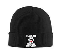 Bonnet d'hiver Tricoté J'aime Mon Berger Allemand Unisexe Bonnets en Tricot Doux Chapeau d'hiver Tricoté pour Cyclisme Ski Femme