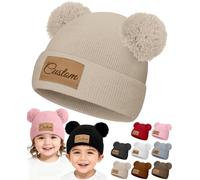 Bonnet d'hiver tricoté personnalisé avec nom pour nourrissons, tout-petits, mamans, garçons, filles, Beige, taille unique