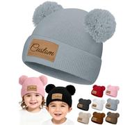 Bonnet d'hiver tricoté personnalisé avec nom pour nourrissons, tout-petits, mamans, garçons, filles, Gris, taille unique