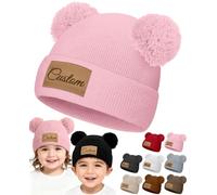 Bonnet d'hiver tricoté personnalisé avec nom pour nourrissons, tout-petits, mamans, garçons, filles, Rose, taille unique