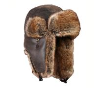 Bonnet d'hiver Uni Bonnet d'aviateur Trapper avec simili-cuir Bonnet de fourrure pour hommes Bonnet russe brun 60cm