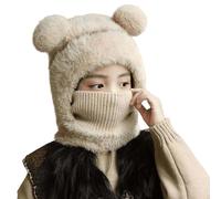 Bonnet d'hiver unisexe avec écharpe pour enfants - Coupe-vent - Protection du visage - Chapeau chaud pour les saisons froides, beige, taille unique