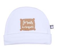 Bonnet doublé pur coton Je suis à croquer blanc