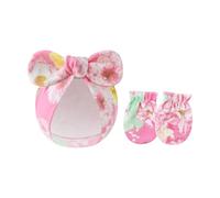 Bonnet doux et respirant pour bébé avec moufles assorties et gants anti-rayures pour bébé de 0 à 6 mois, Chrysanthem rose rouge, Taille unique