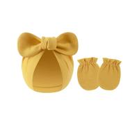 Bonnet doux et respirant pour bébé avec moufles assorties et gants anti-rayures pour bébé de 0 à 6 mois, Curcuma, Taille unique