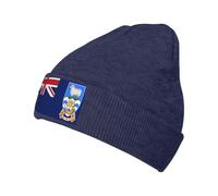 Bonnet drapeau des îles Malouines pour homme et femme - Bonnet d'hiver chaud en tricot à revers en acrylique - Bleu marine