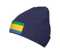 Bonnet drapeau du Gabon pour homme et femme - Bonnet d'hiver chaud en tricot à revers en acrylique - Bleu marine