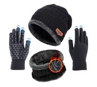Bonnet Écharpe et Gants à Écran Tactile Homme Femme Ensemble D'accessoires Chauds D'hiver 3en1 [Doublure Molleton Bonnet Tricoté Chaud + Cache-Cou Avec Doublure Polaire + Gants D'écran Tactile]