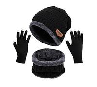 Bonnet Écharpe et Gants à Écran Tactile, Tricotés Ensemble d'hiver Bonnet écharpe Gants d'écran Tactile Homme Femme, Ensemble Chauds d'hiver 3en1 avec Double Polaire Chaud Écharpe Chapeau