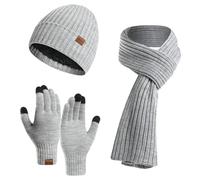 Bonnet Écharpe et Gants à Écran Tactile Tricotés Ensemble d'hiver Homme Bonnet Écharpe Ensemble Doublure Doux Chapeau Tricoté Chaud Unisexe Tricot Épais Casquette