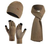 Bonnet Écharpe et Gants à Écran Tactile Tricotés Ensemble d'hiver Homme Bonnet Écharpe Ensemble Doublure Doux Chapeau Tricoté Chaud Unisexe Tricot Épais Casquette