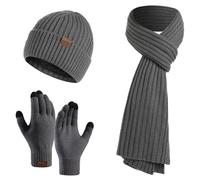 Bonnet Écharpe et Gants à Écran Tactile Tricotés Ensemble d'hiver Homme Bonnet Écharpe Ensemble Doublure Doux Chapeau Tricoté Chaud Unisexe Tricot Épais Casquette