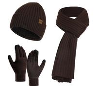 Bonnet Écharpe et Gants à Écran Tactile Tricotés Ensemble d'hiver Homme Bonnet Écharpe Ensemble Doublure Doux Chapeau Tricoté Chaud Unisexe Tricot Épais Casquette
