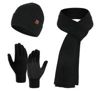 Bonnet Écharpe et Gants à Écran Tactile Tricotés Ensemble d'hiver Homme Bonnet Écharpe Ensemble Doublure Doux Chapeau Tricoté Chaud Unisexe Tricot Épais Casquette