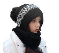 Bonnet Echarpe Femme 2 en 1 Femme Casquettes de Baseball Couette Hiver Bonnet Femme Hiver Bonnet Noel Chapeau Femme Hiver Bonnet Femme Peluche Multifonction Chaud Coupe-Vent (Black, One Size)