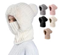 Bonnet Echarpe Femme,Bonnet 3 in 1 pour Femme, Bonnet 3 in 1 avec écharpe et Masque, Cache-Cou avec Couvre-Visage,Chaud, pour la randonnée, Le Ski, Le vélo, Le Snowboard, Les Voyages (Blanc)
