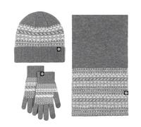 Bonnet Echarpe Femme, Ensemble d'hiver Chaud et Coupe-Vent avec écharpe en Jacquard, Ensemble de 3 pièces (Grey, One Size)