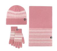 Bonnet Echarpe Femme-Ensemble d'hiver Chaud et Coupe-Vent avec écharpe en Jacquard, Ensemble de 3 pièces (One Size)