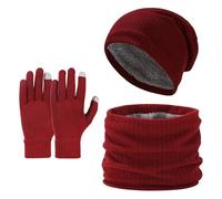 Bonnet Echarpe Femme Running, pour Temps Froid Couleur Unie Chapeaux Bonnets Foulard Cache Cou Et Écran Tactile Gants Set Doublé Chenille Tricot Polaire Doublé pour Porté Au Quotidien