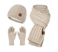 Bonnet Echarpe Homme Hiver Chaud, Pour Temps Froid Couleur Unie Chapeaux Bonnets Foulard Cache Cou Et Écran Tactile Gants Set Doublé Chenille Tricot Polaire Doublé Pour Porté Au Quotidien