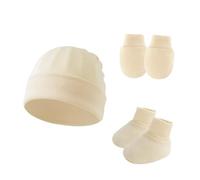Bonnet en coton confortable pour nouveau-né avec gants et chaussettes - Ensemble d'accessoires pour bébé - Bonnets, gants, chaussons, beige, taille unique