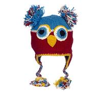 Bonnet en laine tricoté à la main | Chouette colorée | Chapeau amusant en laine tricotée avec doublure polaire pour homme et femme | Taille unique | Bonnet d'hiver en laine avec cache-oreilles et pompons, Multicolore, taille unique